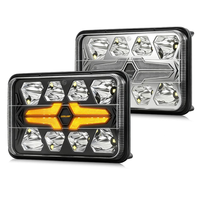 4x6 Square LED High Low Headlight with Amber Turn Signal CM 2043W