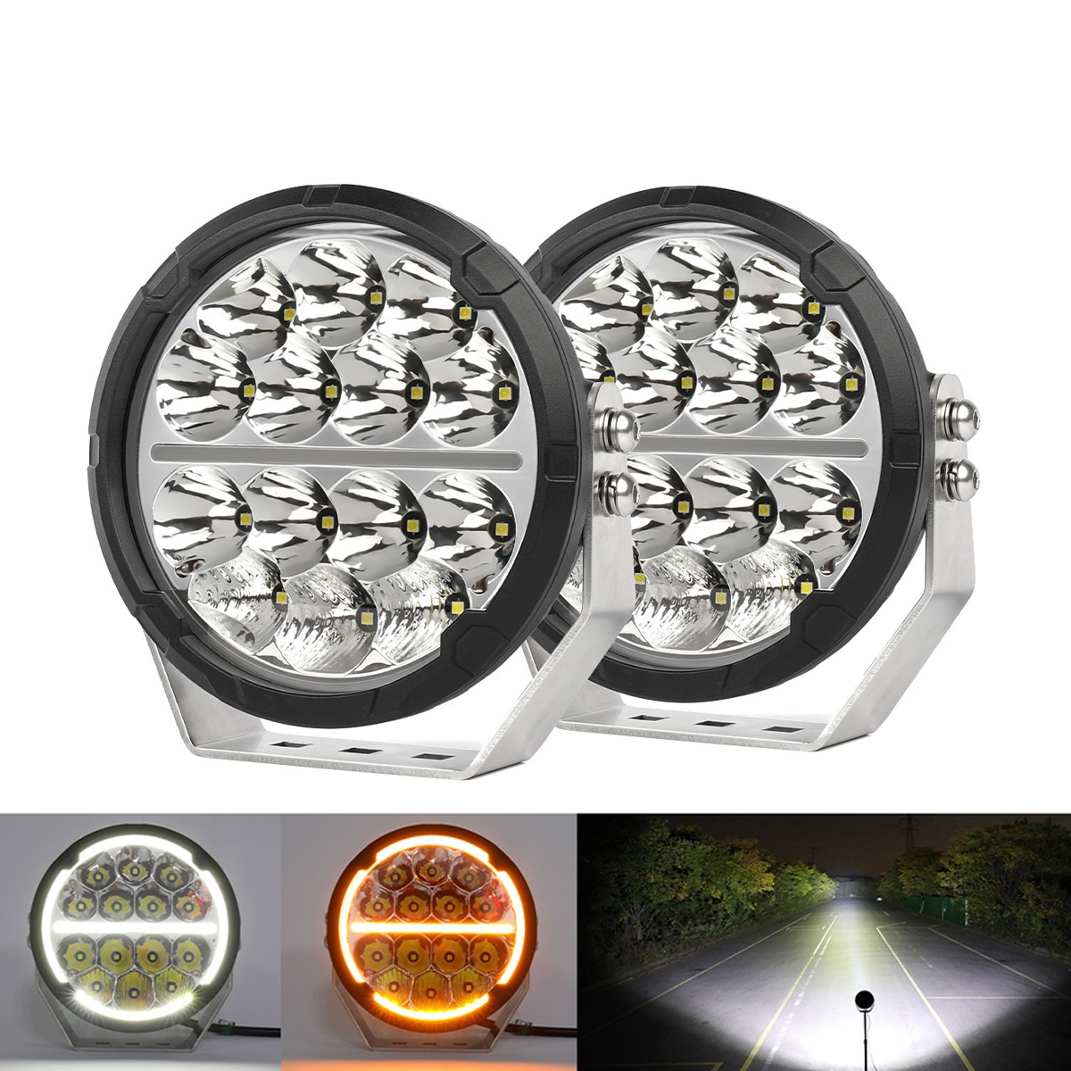 Adventure Rovex Lights Safari SR 7 inch round driving light with amber white DRL