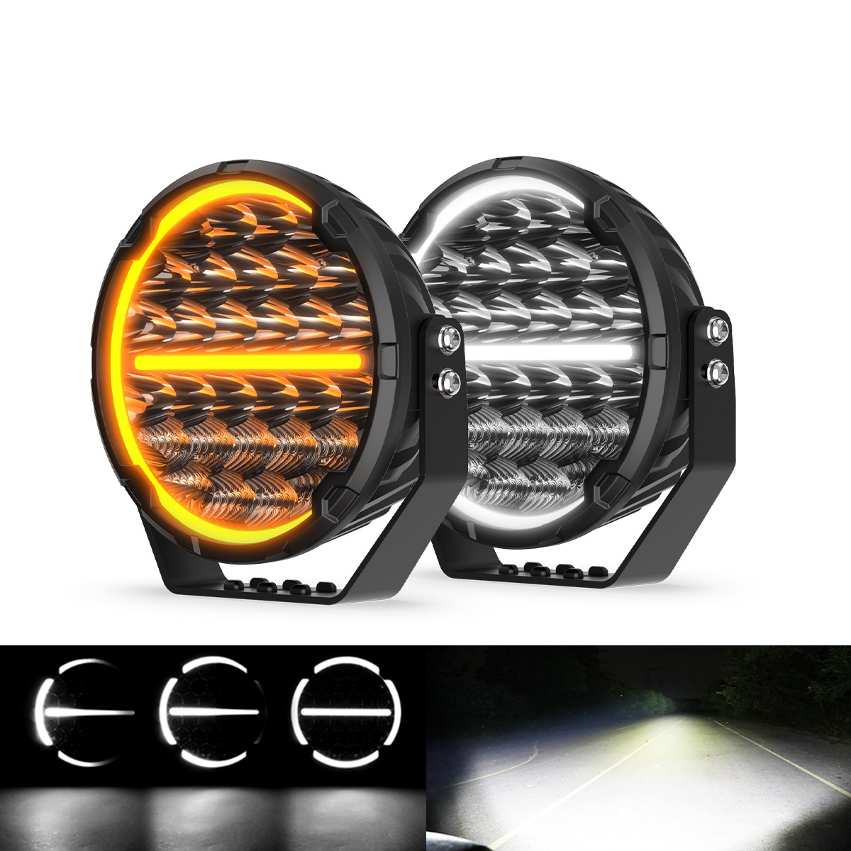 Adventure Rovex Lights Safari SR 9 inch round driving light with white amber DRL