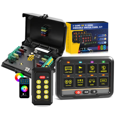 App Control RF Remote Control Wireless 8 Gang RGB Switch Panel for 12V 24V Off Road 4X4 Car