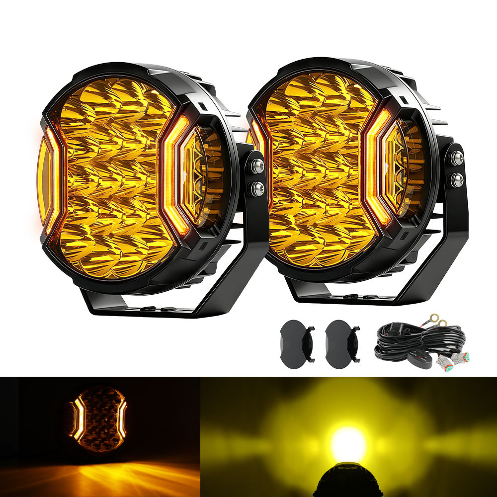 2026 Newest Long Range Amber DRL 270 Beam Angel 12V 24V Off Road Spot 9 Inch Truck Spotlights 4x4 for Jeep UTVs Semi Trucks