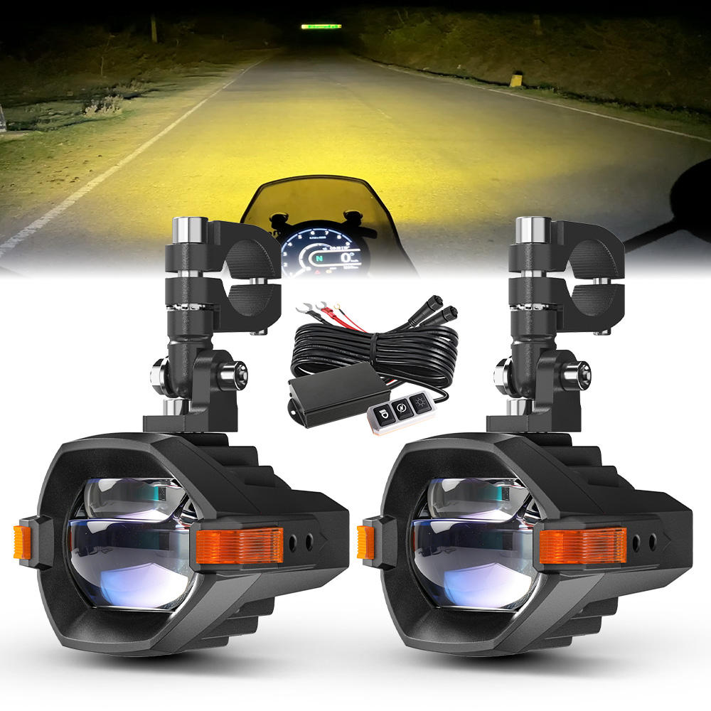 Blue Bi-Led Lens Cutt-Off Line Dual Color White Yellow Strobe High Low Beam Mini Driving Light Motorcycle Fog Led With Switch
